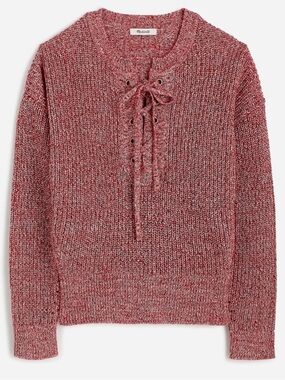 Madewell Marled Lace-Up Crew Sweater in Rose Blend